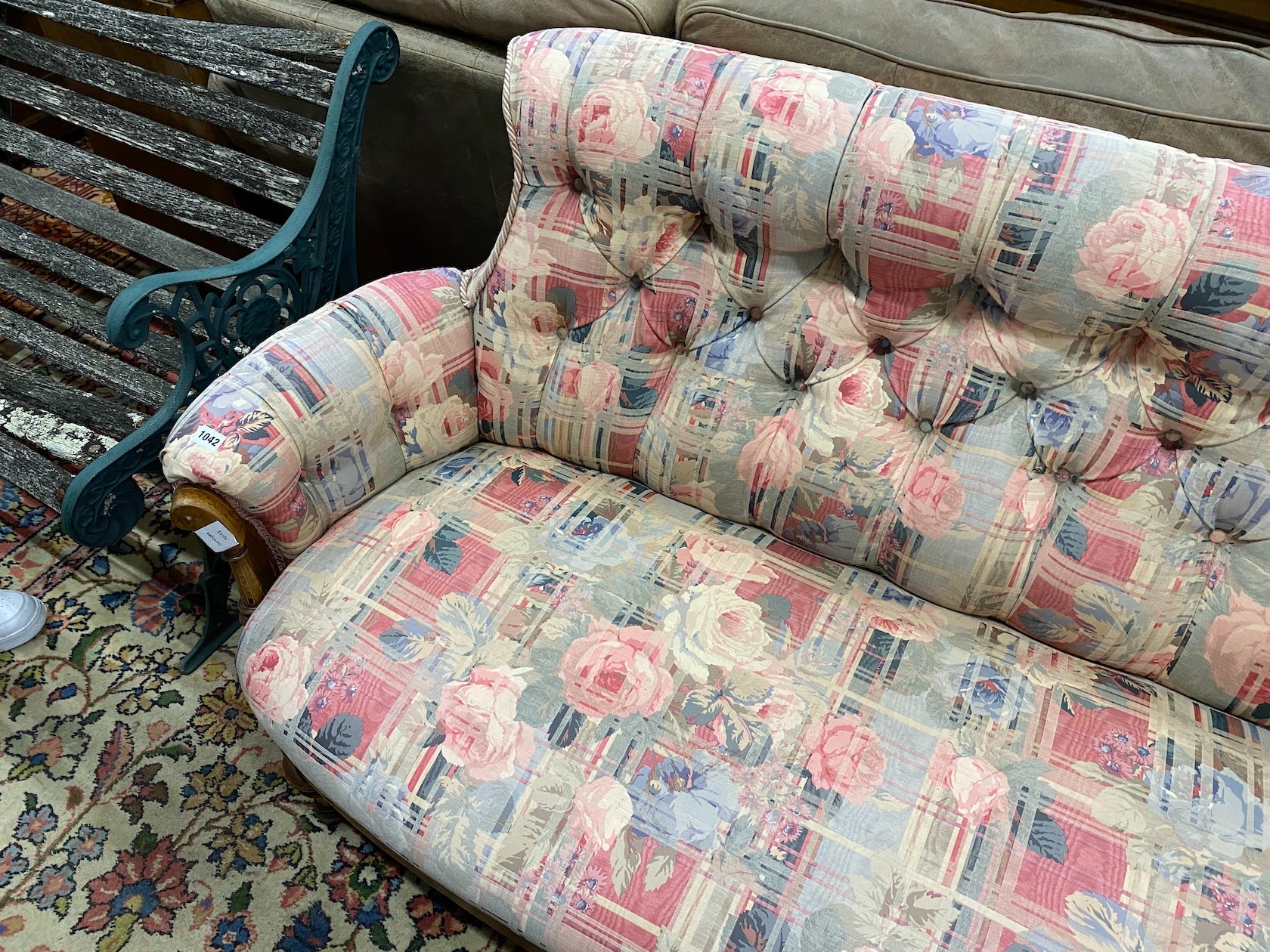 An Edwardian inlaid walnut buttonback settee, width 178cm